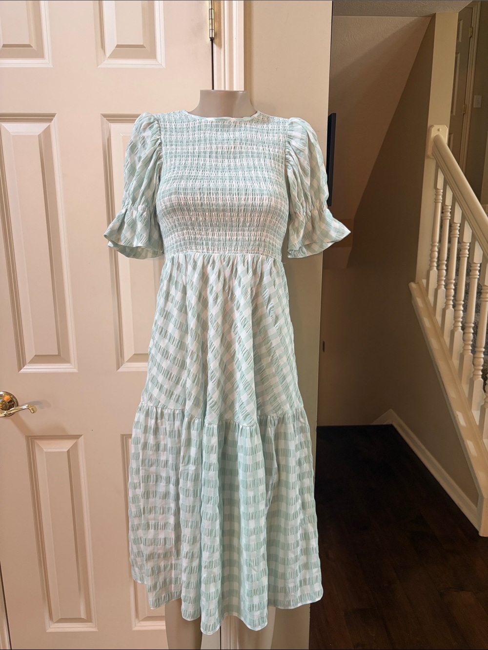 Tuckernuck Light Aqua Smocked Midi Dress with Puff Sleeves